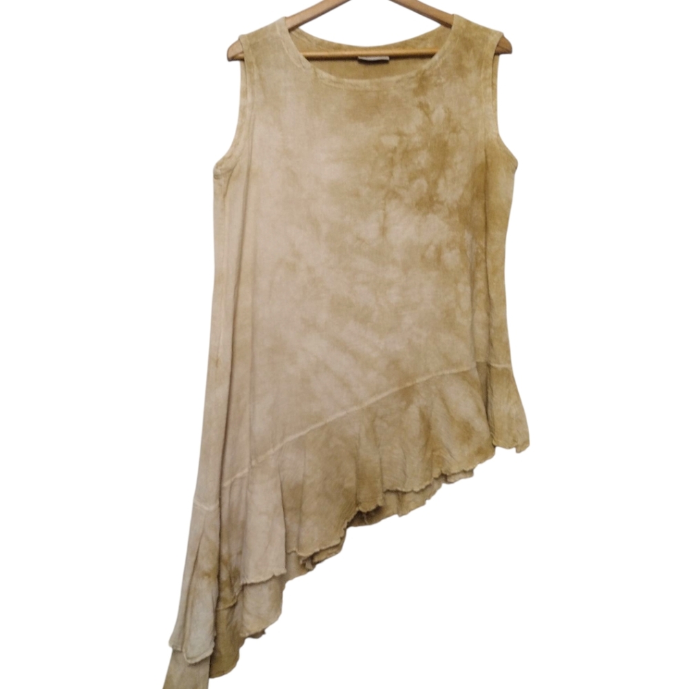 Cottonways Tunic Tank Top Tiered Asymmetric Ruffle Lagenlook Gauzy